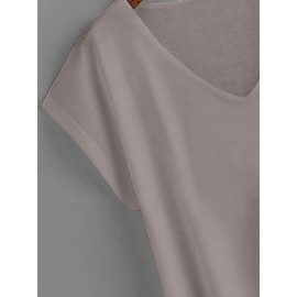 無地 Vネック シンプル Tシャツ 春夏 カジュアル 半袖 Tシャツ 婦人服