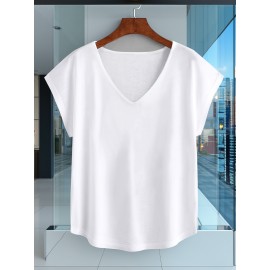無地 Vネック シンプル Tシャツ 春夏 カジュアル 半袖 Tシャツ 婦人服