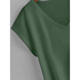 無地 Vネック シンプル Tシャツ 春夏 カジュアル 半袖 Tシャツ 婦人服