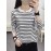 【オフィス向け】レディースカジュアルストライプトップ - ブラック&ホワイト、長袖、ラウンドネック、ポリエステル混紡、洗濯機可、春/夏のファッションにぴったり