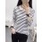 【オフィス向け】レディースカジュアルストライプトップ - ブラック&ホワイト、長袖、ラウンドネック、ポリエステル混紡、洗濯機可、春/夏のファッションにぴったり