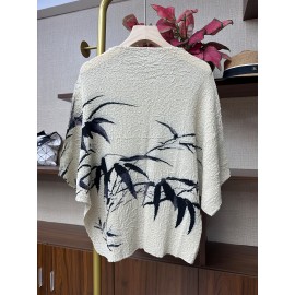 1pc 女性用カジュアル半袖Tシャツ、花柄プリント、丸首、ポリエステル、レギュラー丈、夏用ファッションゆったりフィットトップ