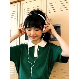 ミアンジ レディース ブラウス - 夏用 カジュアル 半袖Tシャツ コントラストカラー、ブラック＆ホワイトトリム、洗濯機対応 レギュラーフィット