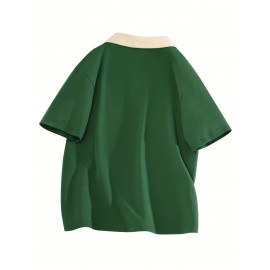 ミアンジ レディース ブラウス - 夏用 カジュアル 半袖Tシャツ コントラストカラー、ブラック＆ホワイトトリム、洗濯機対応 レギュラーフィット