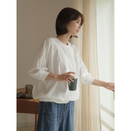 ゆったり着心地、ボタンデザイン、秋に最適な3/4袖トップス