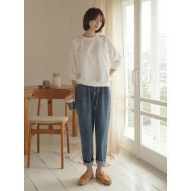 ゆったり着心地、ボタンデザイン、秋に最適な3/4袖トップス