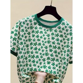 女性用フレンチフローラル半袖Tシャツ 新夏デザインセンス ニッチ外国風 年齢減少ハーフスリーブシックトップ