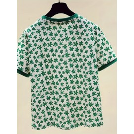女性用フレンチフローラル半袖Tシャツ 新夏デザインセンス ニッチ外国風 年齢減少ハーフスリーブシックトップ