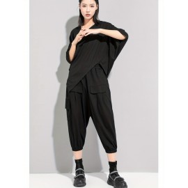 女性用シックなホワイトアシンメトリーヘム半袖トップス - ユニークなスプリットデザインの夏ファッションステートメントブラウス、洗濯機可、オールシーズンカジュアルスタイル、アオルセイゾンブラウス | シックモダンブラウス | 洗濯機対応