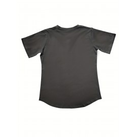 レディース ネイビーブルー 半袖Tシャツ - サマーコレクション、ゆったりフィット カジュアルトップス 抽象文字プリント ラウンドネック 軽量＆通気性生地