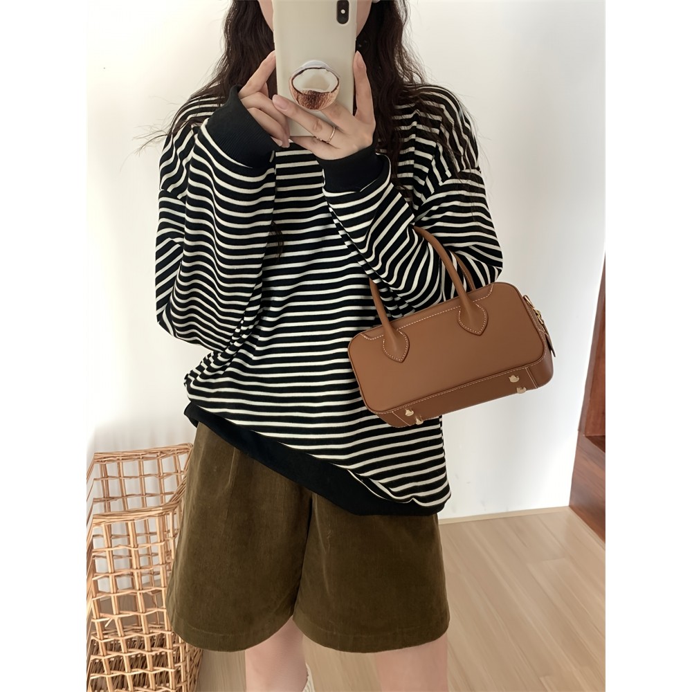 ボーダー レーナー スウェット ビッグロンT/長袖Tシャツ 万能ボーダーカットソー Tシャツ トトップス ストレッチ ドロップショルダー 韓国ファッション ボーダー レーナー スウェット ビッグロンT/長袖Tシャツ 万能ボーダーカットソー Tシャツ トトップス ストレッチ ドロップショルダー 韓国ファッション