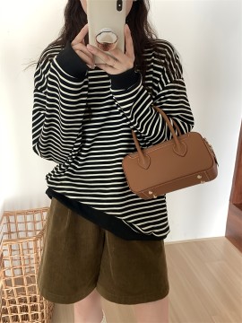 ボーダー レーナー スウェット ビッグロンT/長袖Tシャツ 万能ボーダーカットソー Tシャツ トトップス ストレッチ ドロップショルダー 韓国ファッション