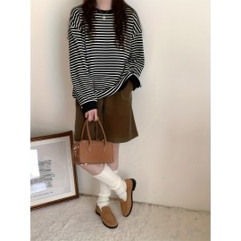 ボーダー レーナー　スウェット　ビッグロンT/長袖Tシャツ　万能ボーダーカットソー Tシャツ　トトップス ストレッチ　ドロップショルダー　韓国ファッション