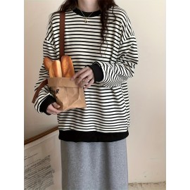 ボーダー レーナー　スウェット　ビッグロンT/長袖Tシャツ　万能ボーダーカットソー Tシャツ　トトップス ストレッチ　ドロップショルダー　韓国ファッション