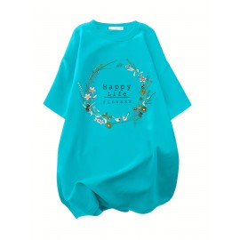 イディユアンワン レディース プラスサイズ オーバーサイズ 100％Tシャツ - アニメフローラルグラフィックプリント、ドロップショルダー リラックスフィット、軽量通気性サマーカジュアルトップ、洗濯機可