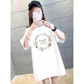 イディユアンワン レディース プラスサイズ オーバーサイズ 100％Tシャツ - アニメフローラルグラフィックプリント、ドロップショルダー リラックスフィット、軽量通気性サマーカジュアルトップ、洗濯機可