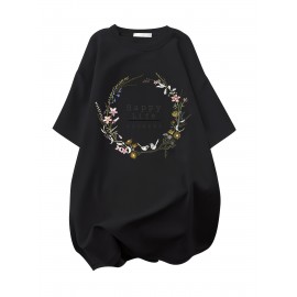 イディユアンワン レディース プラスサイズ オーバーサイズ 100％Tシャツ - アニメフローラルグラフィックプリント、ドロップショルダー リラックスフィット、軽量通気性サマーカジュアルトップ、洗濯機可