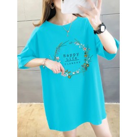 イディユアンワン レディース プラスサイズ オーバーサイズ 100％Tシャツ - アニメフローラルグラフィックプリント、ドロップショルダー リラックスフィット、軽量通気性サマーカジュアルトップ、洗濯機可