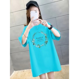 イディユアンワン レディース プラスサイズ オーバーサイズ 100％Tシャツ - アニメフローラルグラフィックプリント、ドロップショルダー リラックスフィット、軽量通気性サマーカジュアルトップ、洗濯機可