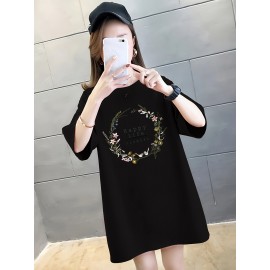 イディユアンワン レディース プラスサイズ オーバーサイズ 100％Tシャツ - アニメフローラルグラフィックプリント、ドロップショルダー リラックスフィット、軽量通気性サマーカジュアルトップ、洗濯機可