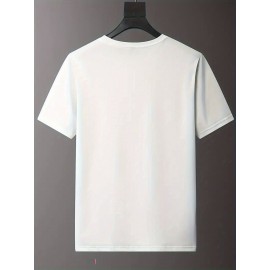 メンズ ブラック カジュアル レタープリントTシャツ - クルーネック、半袖、ストレッチニット生地、「NANGA」デザインの夏のファッショントップ、透けない素材