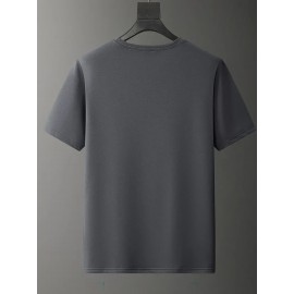 メンズ ブラック カジュアル レタープリントTシャツ - クルーネック、半袖、ストレッチニット生地、「NANGA」デザインの夏のファッショントップ、透けない素材