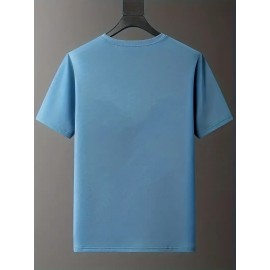 メンズ ブラック カジュアル レタープリントTシャツ - クルーネック、半袖、ストレッチニット生地、「NANGA」デザインの夏のファッショントップ、透けない素材