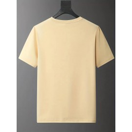 メンズ ブラック カジュアル レタープリントTシャツ - クルーネック、半袖、ストレッチニット生地、「NANGA」デザインの夏のファッショントップ、透けない素材