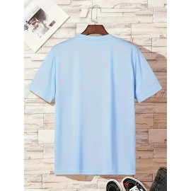 メンズ ブラック カジュアル レタープリントTシャツ - クルーネック、半袖、ストレッチニット生地、「NANGA」デザインの夏のファッショントップ、透けない素材