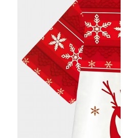 1枚の男性用クリスマス柄ノベルティTシャツ、トナカイと雪の結晶プリント、ポリエステルニット生地、丸首、レギュラーフィット、スポーティスタイル