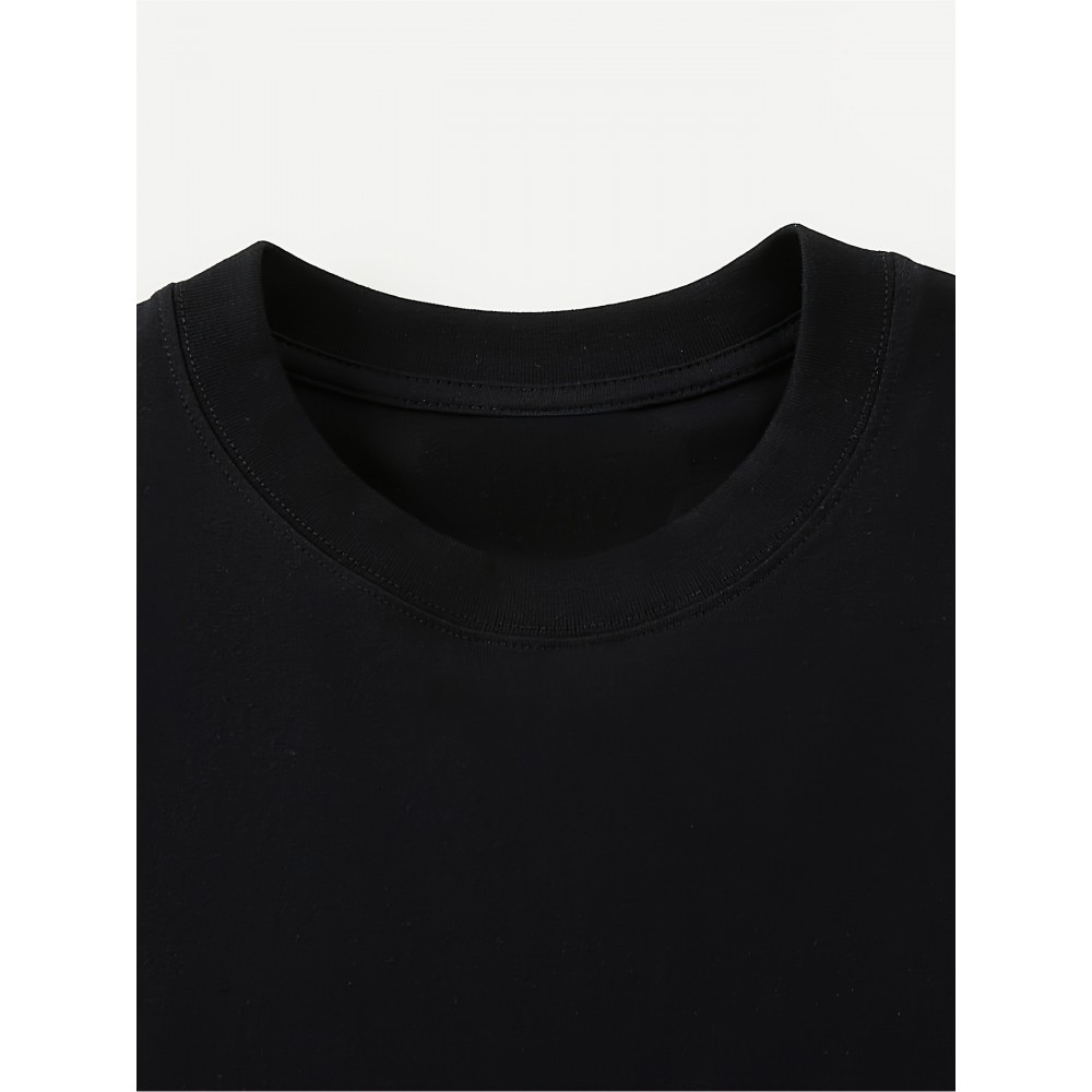 ブラックTシャツ、ラウンドデザイン、複雑なシンボルとテキスト、同性デザイン、プリントTシャツ100%コットン、カジュアルな快適さ、カジュアルウェアやギフトに最適、半袖001