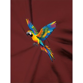 メンズ バイブラント パロット プリント Tシャツ - カジュアル サマー ヒップホップ ストリートウェア、クルーネック、半袖、ポリエステル生地 | 大胆なグラフィックデザイン | カジュアル服装に快適なフィット感