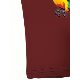 メンズ バイブラント パロット プリント Tシャツ - カジュアル サマー ヒップホップ ストリートウェア、クルーネック、半袖、ポリエステル生地 | 大胆なグラフィックデザイン | カジュアル服装に快適なフィット感