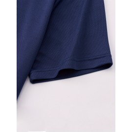 シンプルでありながら、シンプルではない！100％ポリエステル繊維 メンズカジュアルラウンドネックTシャツ、レギュラースタイル、精巧な幾何学模様、やや伸縮性あり、品質を際立たせる