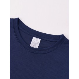 シンプルでありながら、シンプルではない！100％ポリエステル繊維 メンズカジュアルラウンドネックTシャツ、レギュラースタイル、精巧な幾何学模様、やや伸縮性あり、品質を際立たせる