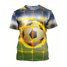 メンズサッカーボールグラフィックTシャツ - カジュアルクルーネック、3Dデジタルプリント、通気性ポリエステル、洗濯機可、半袖、レギュラーフィット - 夏とアウトドア活動に最適