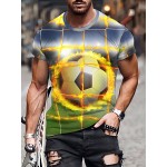 メンズサッカーボールグラフィックTシャツ - カジュアルクルーネック、3Dデジタルプリント、通気性ポリエステル、洗濯機可、半袖、レギュラーフィット - 夏とアウトドア活動に最適