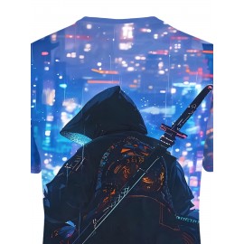 メンズ 3Dプリント サッドバックパック ボーイ グラフィック、ラウンドネック 半袖 夏 Tシャツ、カジュアル ニット生地、レギュラーフィット、ポリエステル、伸縮性、プリントデザイン、メンズファッショントップ