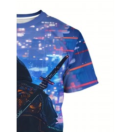 メンズ 3Dプリント サッドバックパック ボーイ グラフィック、ラウンドネック 半袖 夏 Tシャツ、カジュアル ニット生地、レギュラーフィット、ポリエステル、伸縮性、プリントデザイン、メンズファッショントップ
