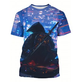 メンズ 3Dプリント サッドバックパック ボーイ グラフィック、ラウンドネック 半袖 夏 Tシャツ、カジュアル ニット生地、レギュラーフィット、ポリエステル、伸縮性、プリントデザイン、メンズファッショントップ