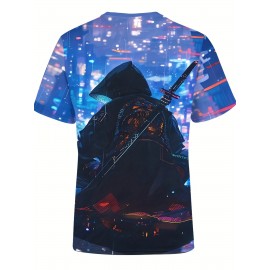 メンズ 3Dプリント サッドバックパック ボーイ グラフィック、ラウンドネック 半袖 夏 Tシャツ、カジュアル ニット生地、レギュラーフィット、ポリエステル、伸縮性、プリントデザイン、メンズファッショントップ
