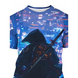 メンズ 3Dプリント サッドバックパック ボーイ グラフィック、ラウンドネック 半袖 夏 Tシャツ、カジュアル ニット生地、レギュラーフィット、ポリエステル、伸縮性、プリントデザイン、メンズファッショントップ