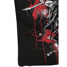 メンズ 3D サムライプリント Tシャツ、カジュアル クルーネック 半袖ティー、100% ポリエステルニットファブリック、軽いストレッチ、レギュラーフィット、夏トップ - 150gsm