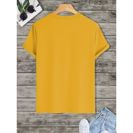 メンズ RELAX グラフィックイエローティーシャツ - カジュアルクルーネック、半袖、ポリエステルブレンド、夏用、透けない、ニット生地、カジュアルアウトフィットアパレル|グラフィックTシャツ|透けない素材