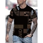 メンズ 3Dアニマルプリント Tシャツ、クルーネック、半袖、レギュラーフィット、ポリエステル100%、ニット生地、わずかな伸縮性、オールシーズンカジュアルTシャツ、110gsm - ブラック