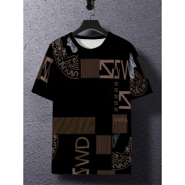 メンズ 3Dアニマルプリント Tシャツ、クルーネック、半袖、レギュラーフィット、ポリエステル100%、ニット生地、わずかな伸縮性、オールシーズンカジュアルTシャツ、110gsm - ブラック