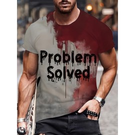 1pc メンズ カジュアル 3D レタープリント Tシャツ、夏用 ラウンドネック 半袖 ニット Tシャツ、ポリエステル ブレンド、レギュラーフィット、通気性のある素材、大人向け - 