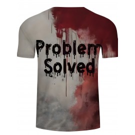 1pc メンズ カジュアル 3D レタープリント Tシャツ、夏用 ラウンドネック 半袖 ニット Tシャツ、ポリエステル ブレンド、レギュラーフィット、通気性のある素材、大人向け - 