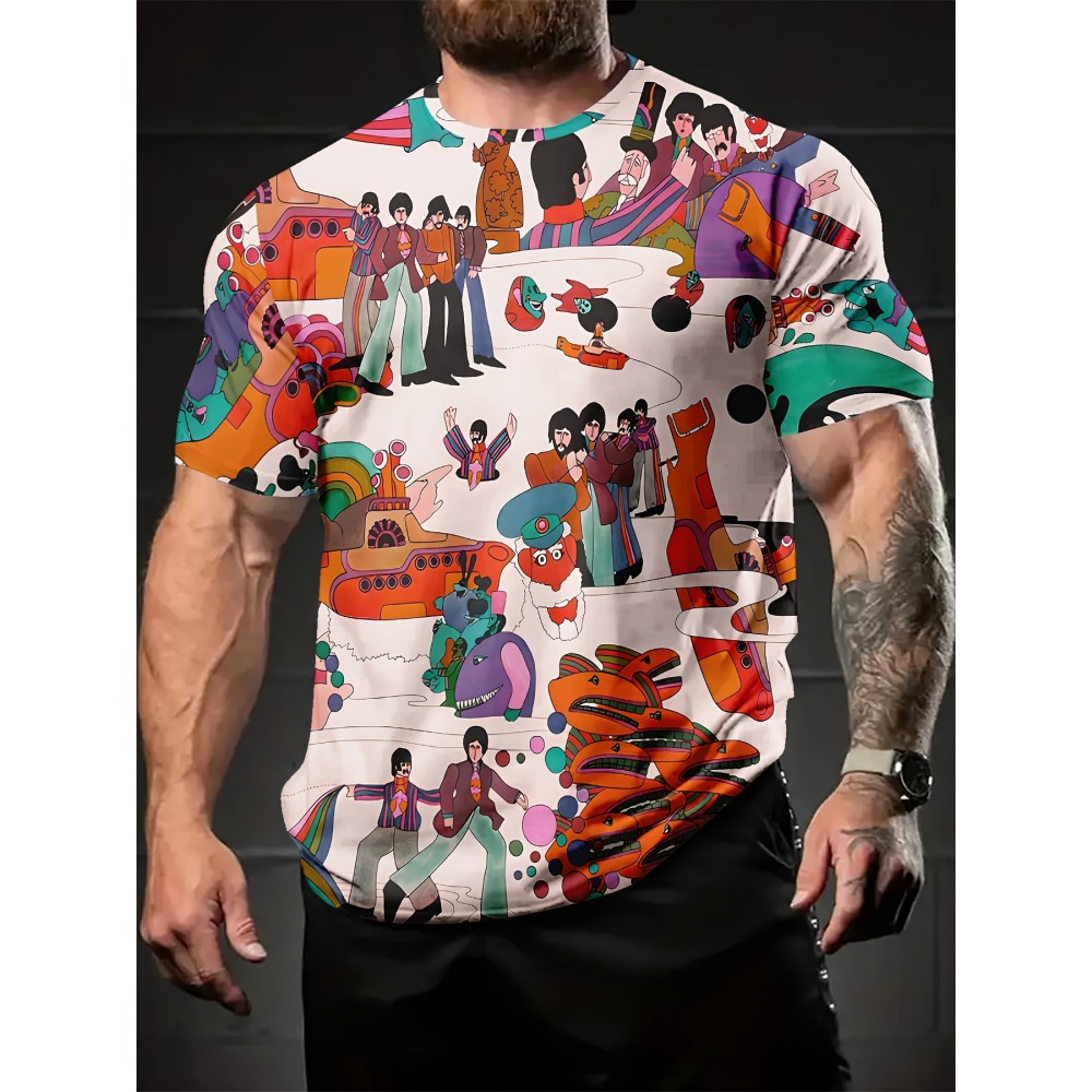 メンズ レトロコミック 3Dプリント 半袖 クルーネック Tシャツ - 鮮やかなサイケデリックデザイン、軽量&快適な夏用カジュアルトップ、ランダムカラフルパターン、アウトドア楽しみに最適 メンズ レトロコミック 3Dプリント 半袖 クルーネック Tシャツ - 鮮やかなサイケデリックデザイン、軽量&快適な夏用カジュアルトップ、ランダムカラフルパターン、アウトドア楽しみに最適