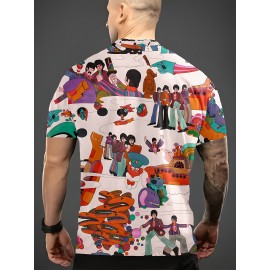 メンズ レトロコミック 3Dプリント 半袖 クルーネック Tシャツ - 鮮やかなサイケデリックデザイン、軽量＆快適な夏用カジュアルトップ、ランダムカラフルパターン、アウトドア楽しみに最適